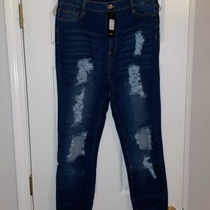 BRAND NEW Fashion Nova Dark Blue Distressed Skinny Jeans
